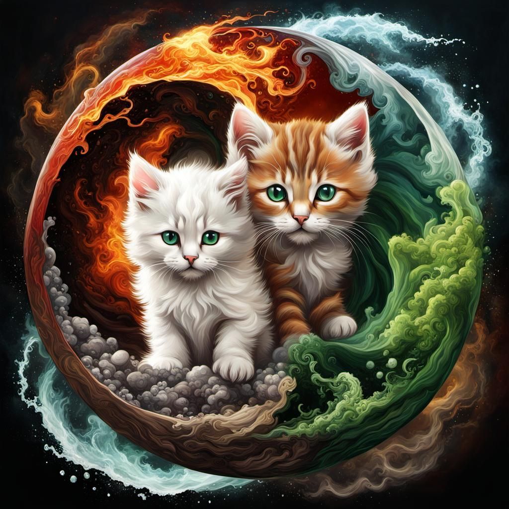 Elemental Kitten in Four Elements Digital Art