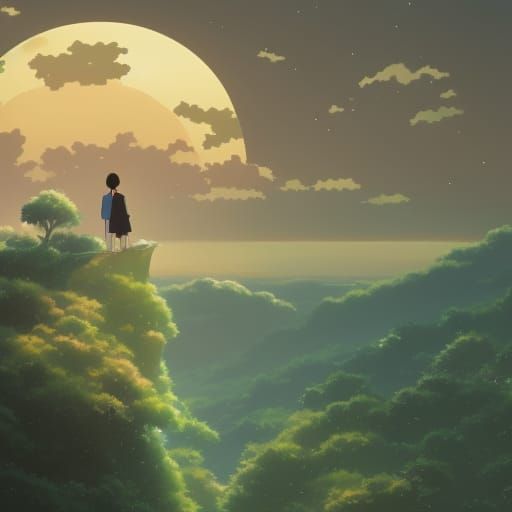 Moon City in Studio Ghibli Anime Style