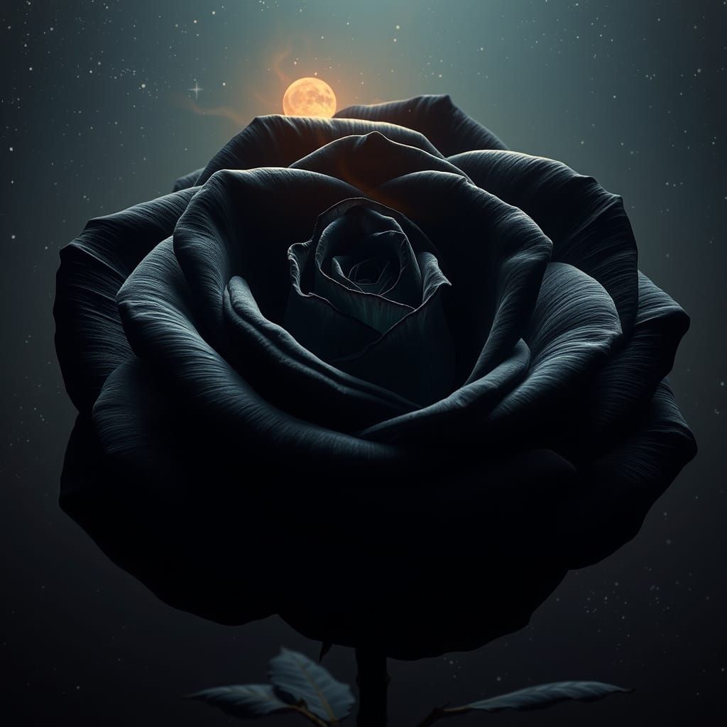 Giant Bioluminescent Black Rose in Nebula