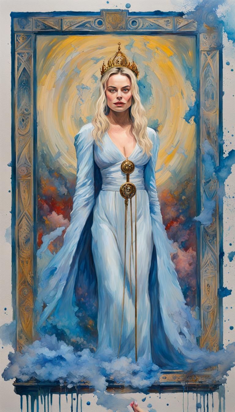 Margot Robbie as High Priestess in Gouache Style