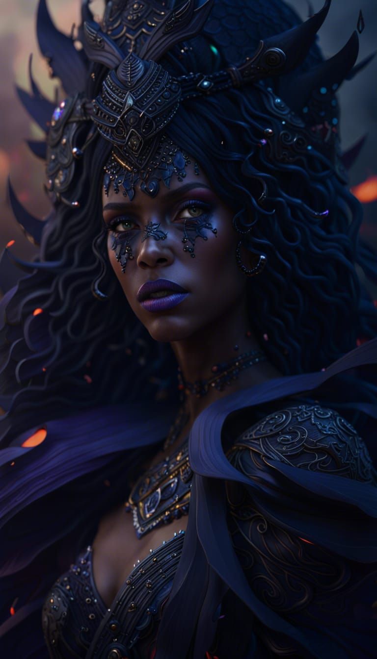 Enchanting Black Magic Woman in Detailed Digital Art