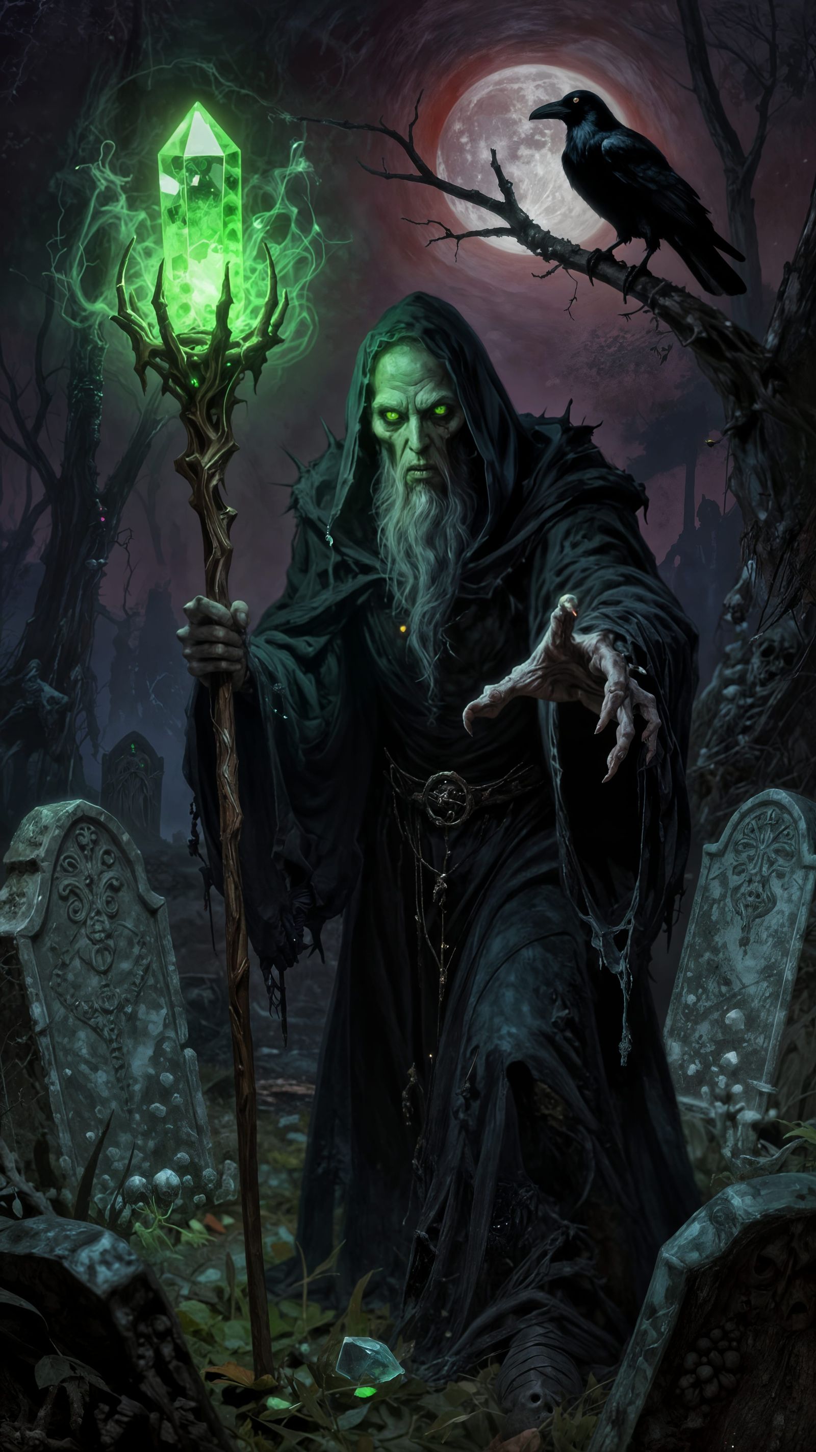 Elder Lich in Graveyard with Neon Crystal Staff