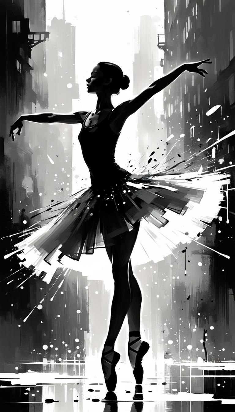 Ballerina Silhouette Art in Mann and WLOP Style