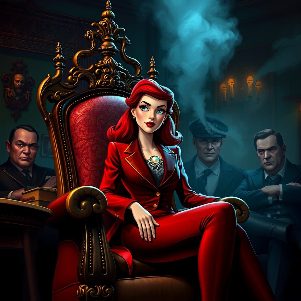 Underwater Mafia Queen in a Crimson Power Suit