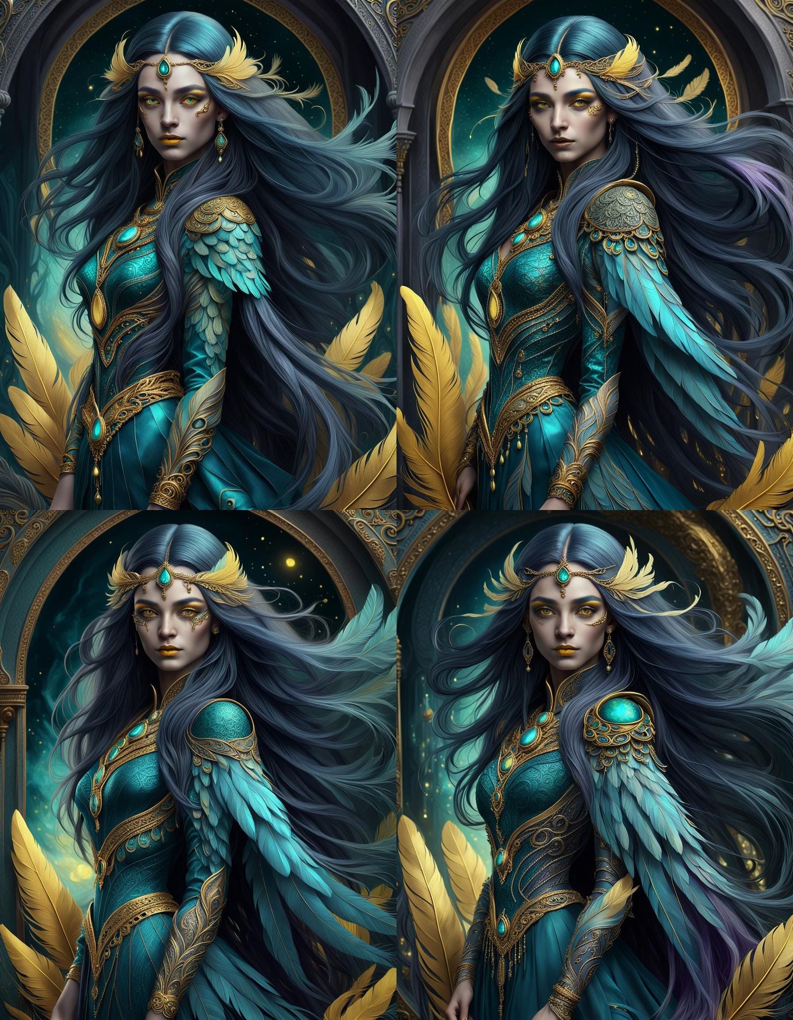 Mystical Woman Portrait with Teal Hair in Dark Fantasy Style