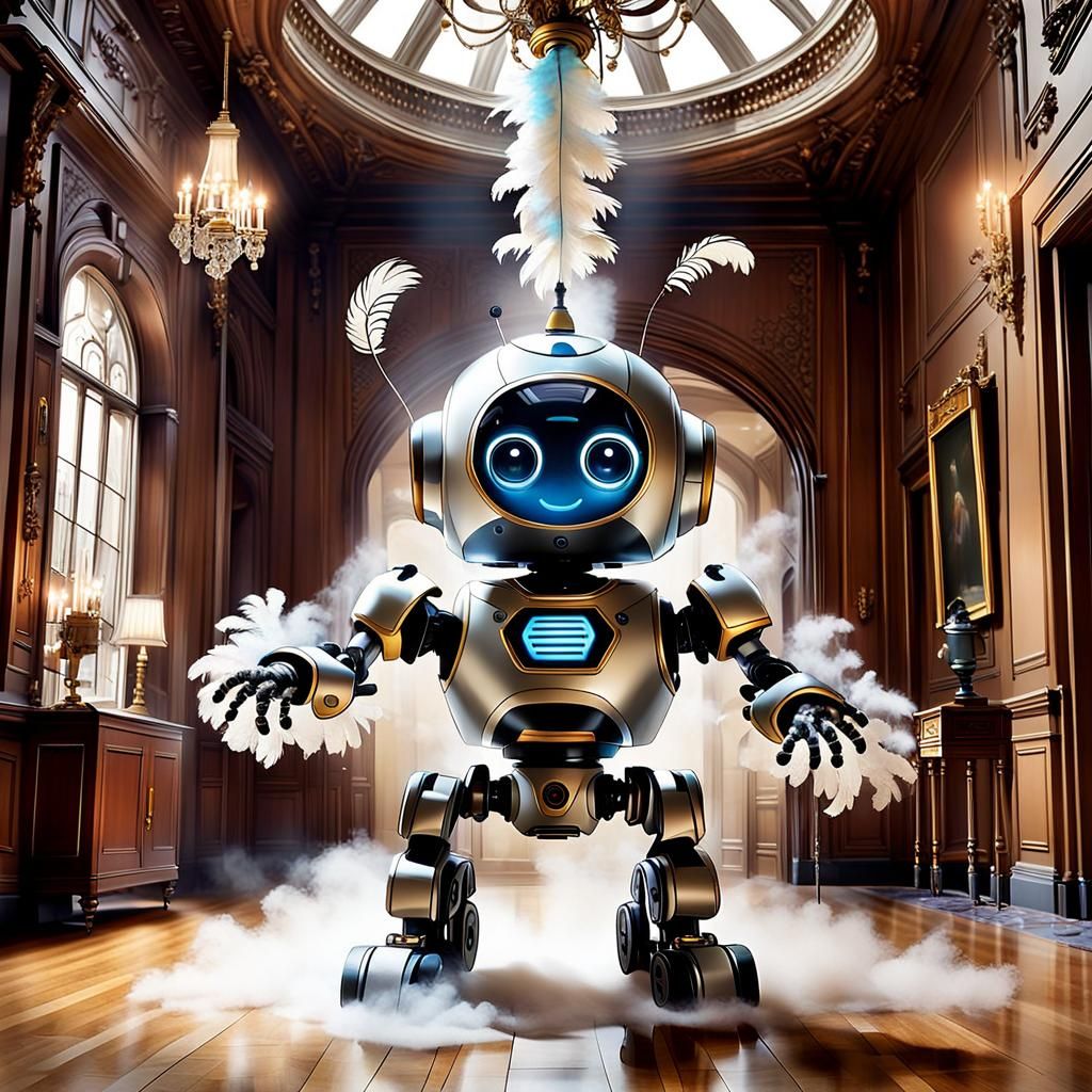 Cute Cleaning Robot Dusters in Grand Hall