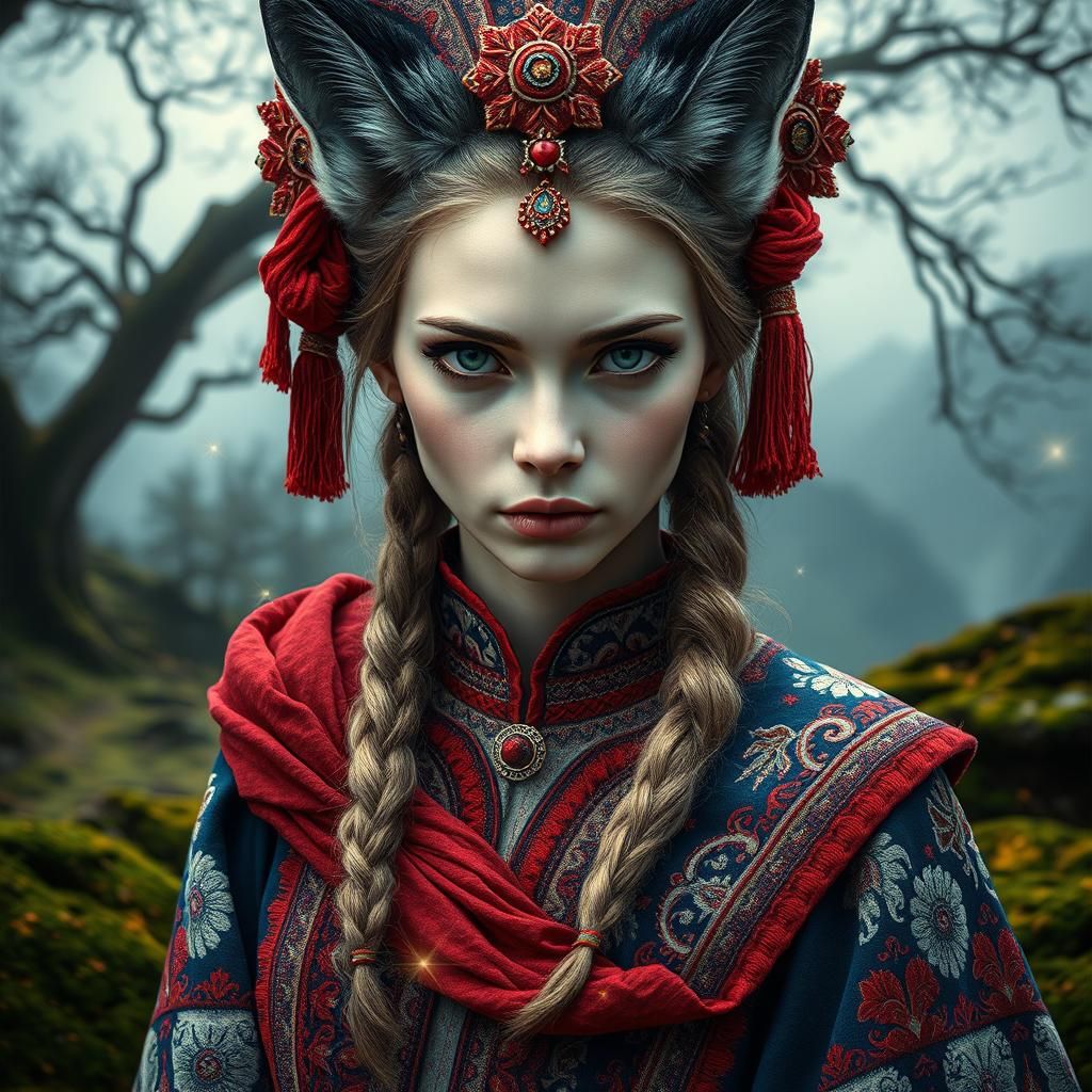 Mystical Catfolk Woman in Nordic Landscape