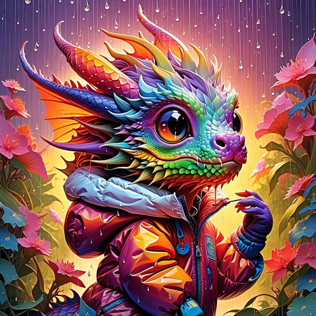 Adorable Dragon in Puffy Jacket: Anime Illustration