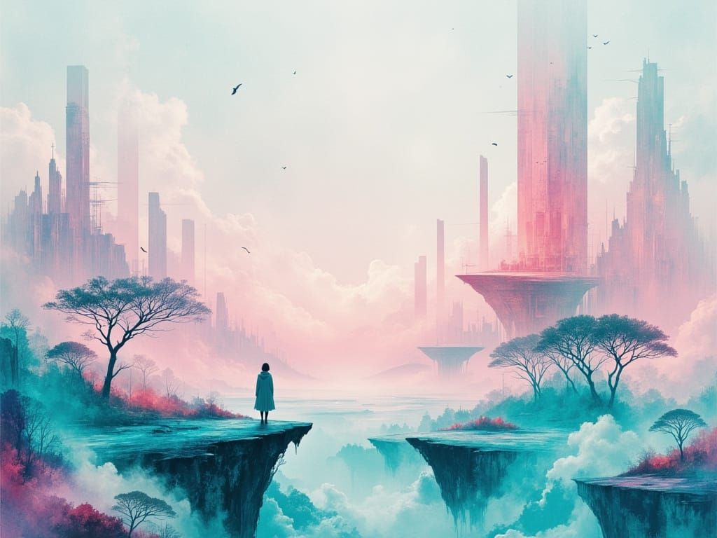 Surreal Sci-Fi Landscape with Floating Structures