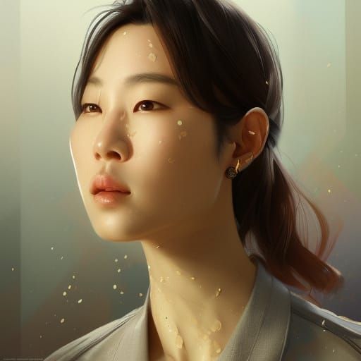 Detailed Portrait of Korean Woman in Art Nouveau Style