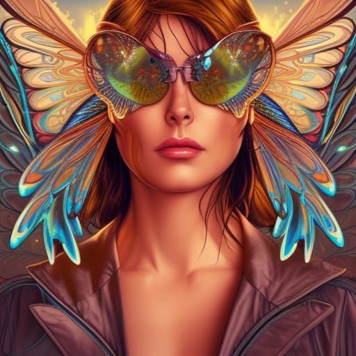 Humanoid Dragonfly with Golden Wings: Comic Book Art