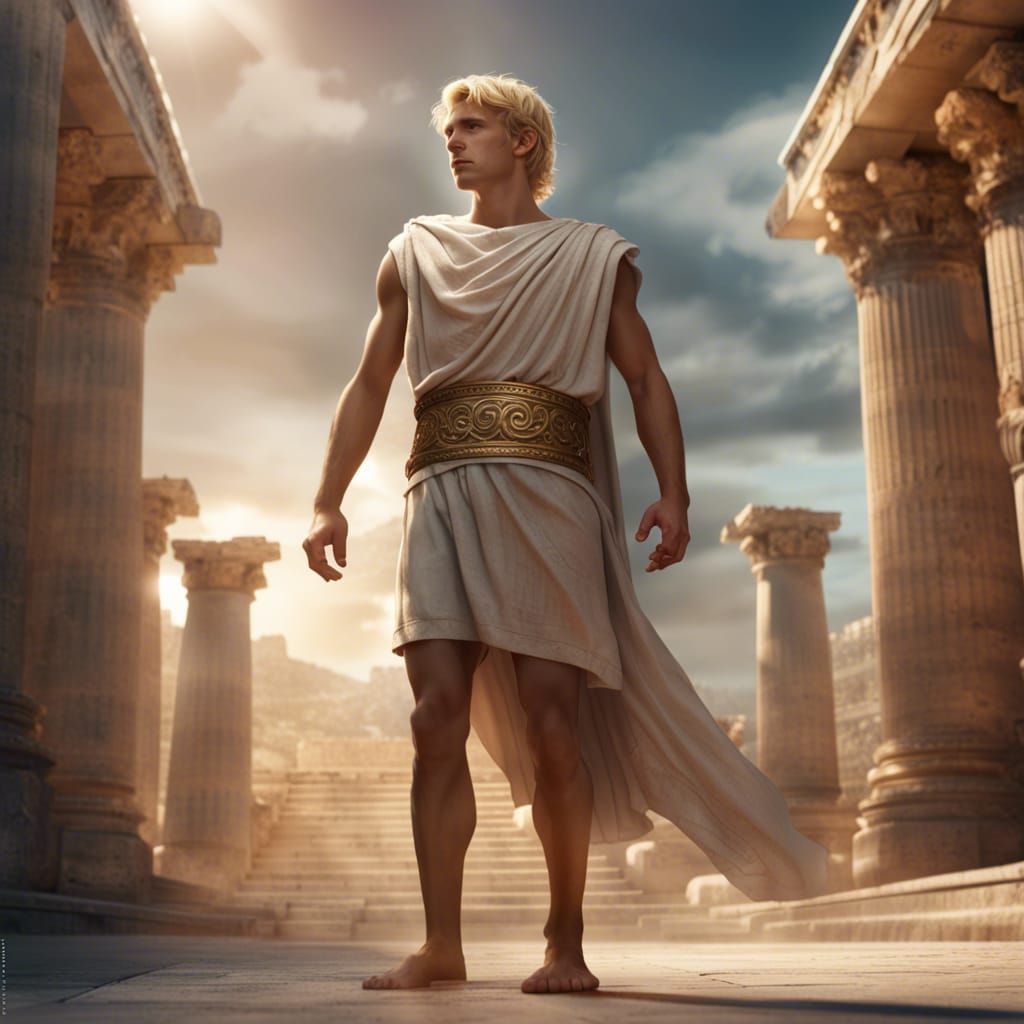 Greek God's Son in Ancient Greece, Dark Fantasy Art