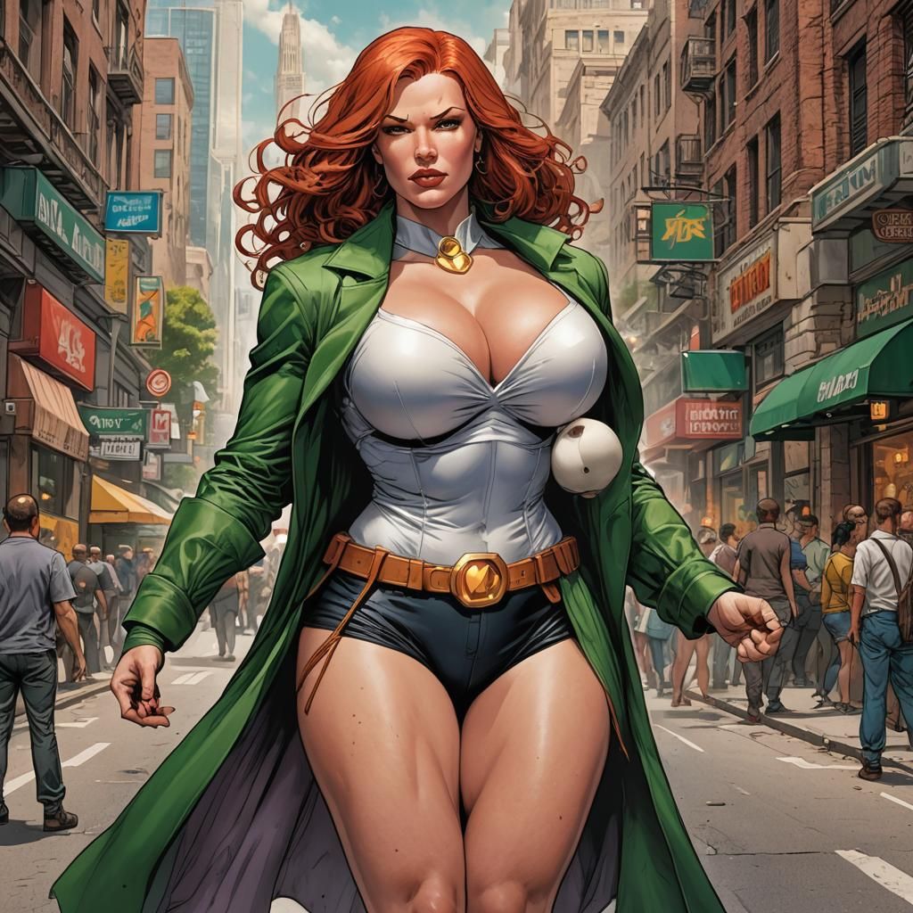 Feminine Lex Luthor in Cyberpunk Cityscape