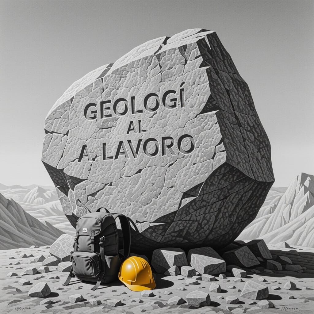 Engraved Boulder with Gear: Charcoal Drawing
