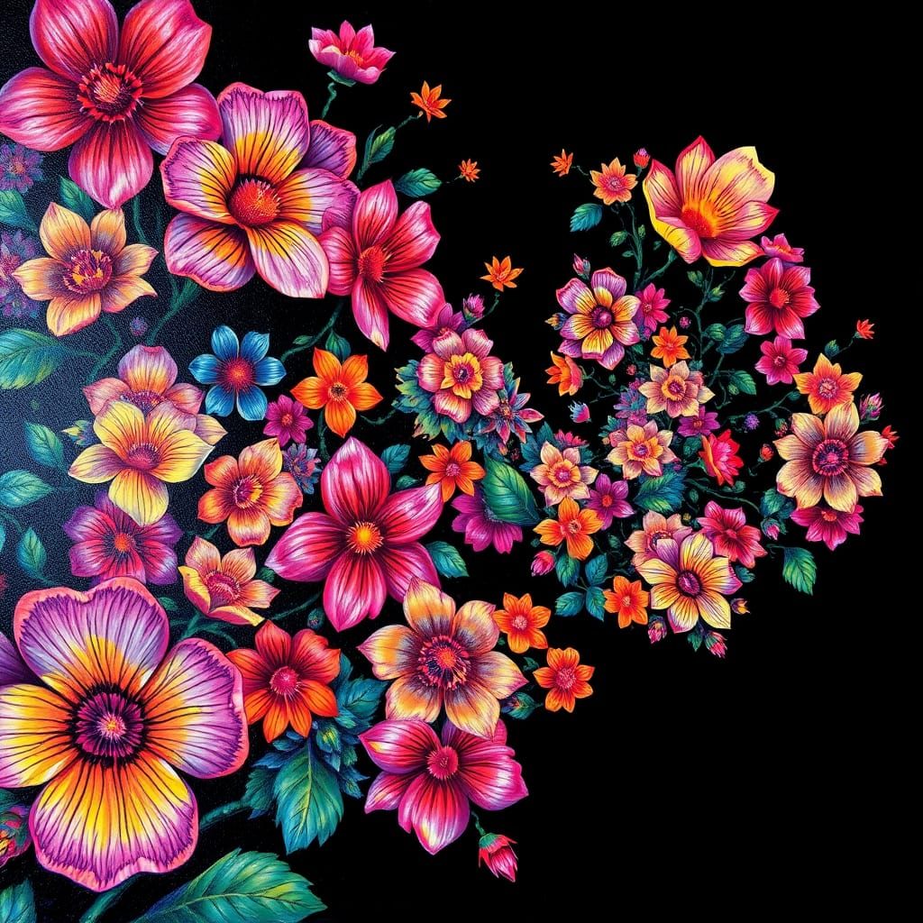 Fluorescent Florals Unfolding into Fractal Patterns