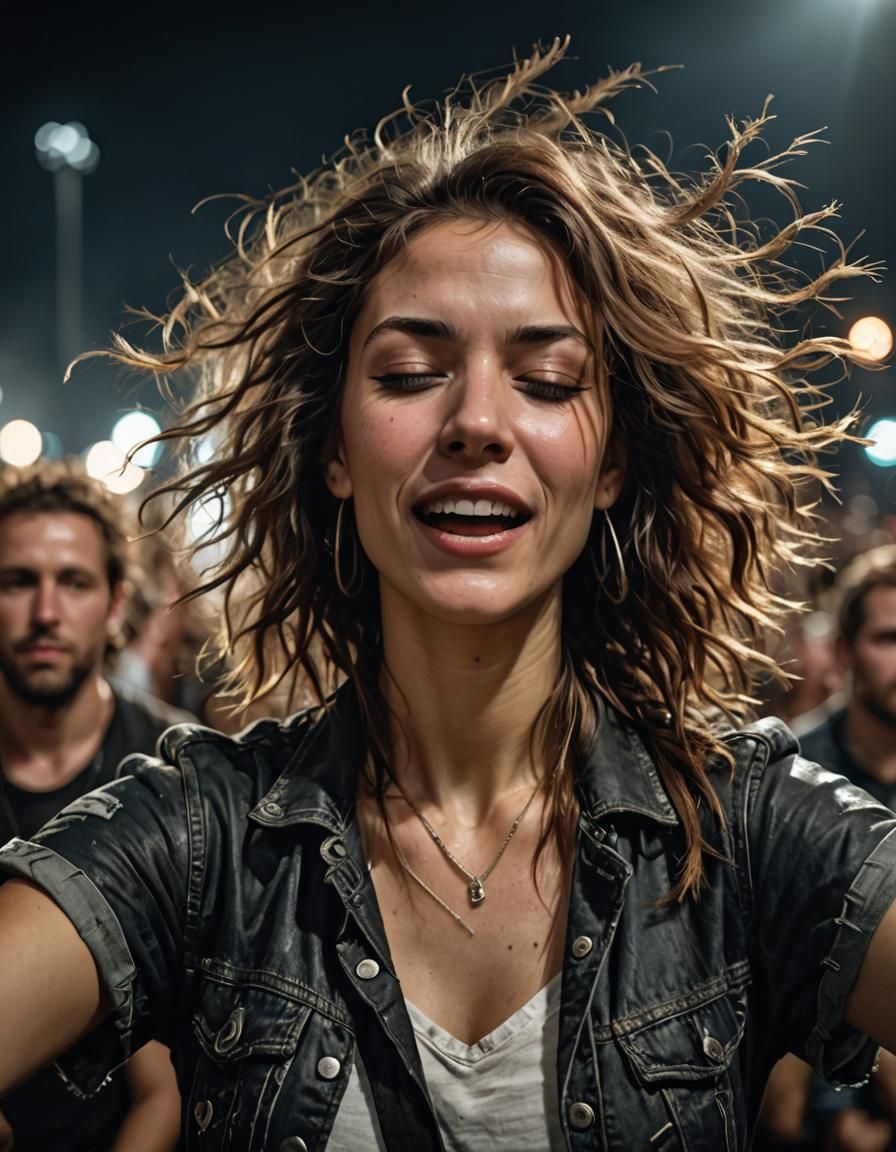 Woman with Alternative Hair Dancing at Rock Concert