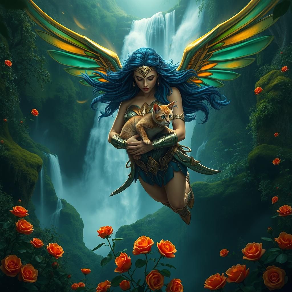 Wonder Woman with Golden Wings in Rainforest