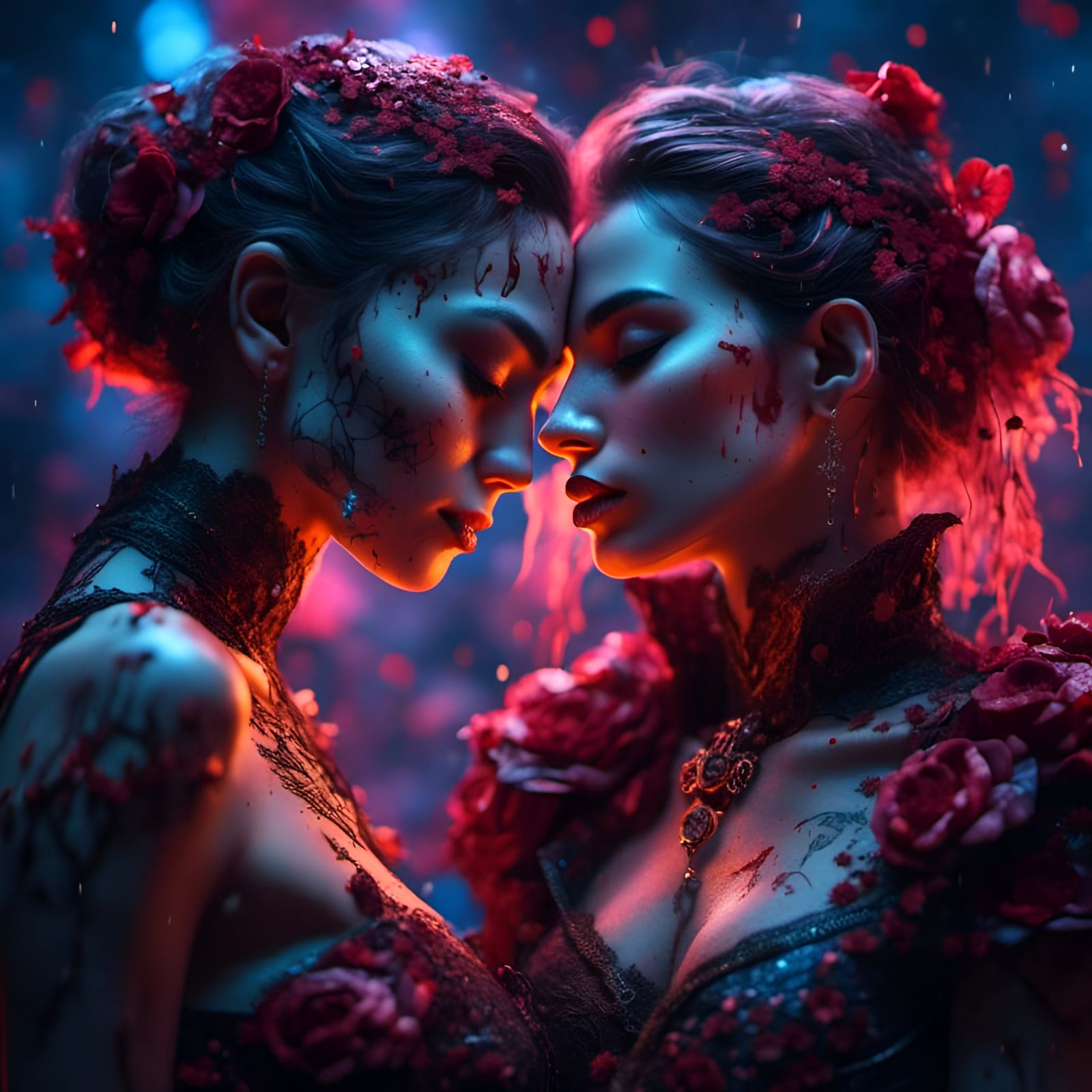 Vampire Kiss in Crimson: Fantasy Concept Art