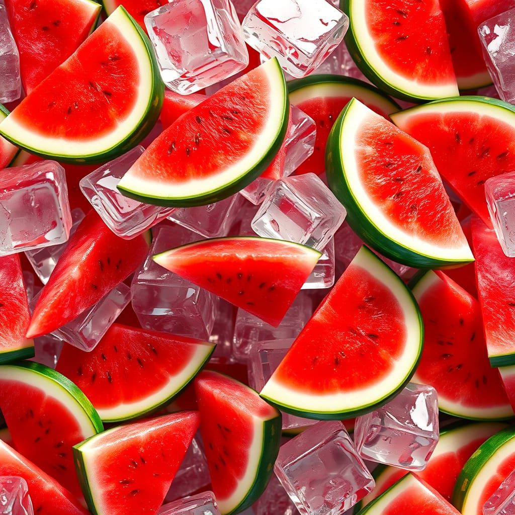 Vibrant Watermelon and Ice Cube Mosaic in High-Definition