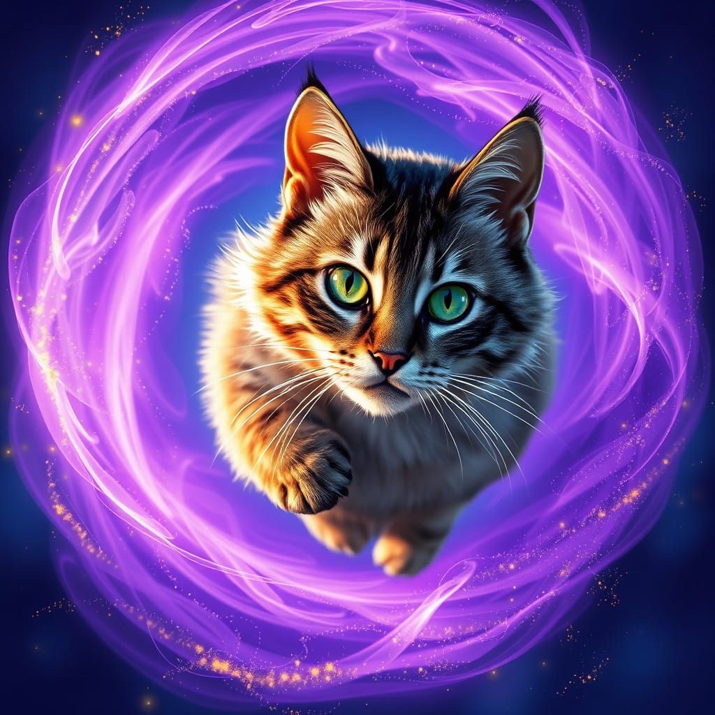 Majestic Feline in Purple Aura