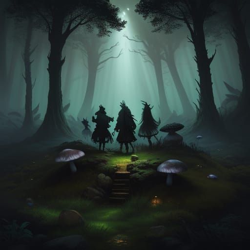 Trolls in a Dark Forest Fantasy Art