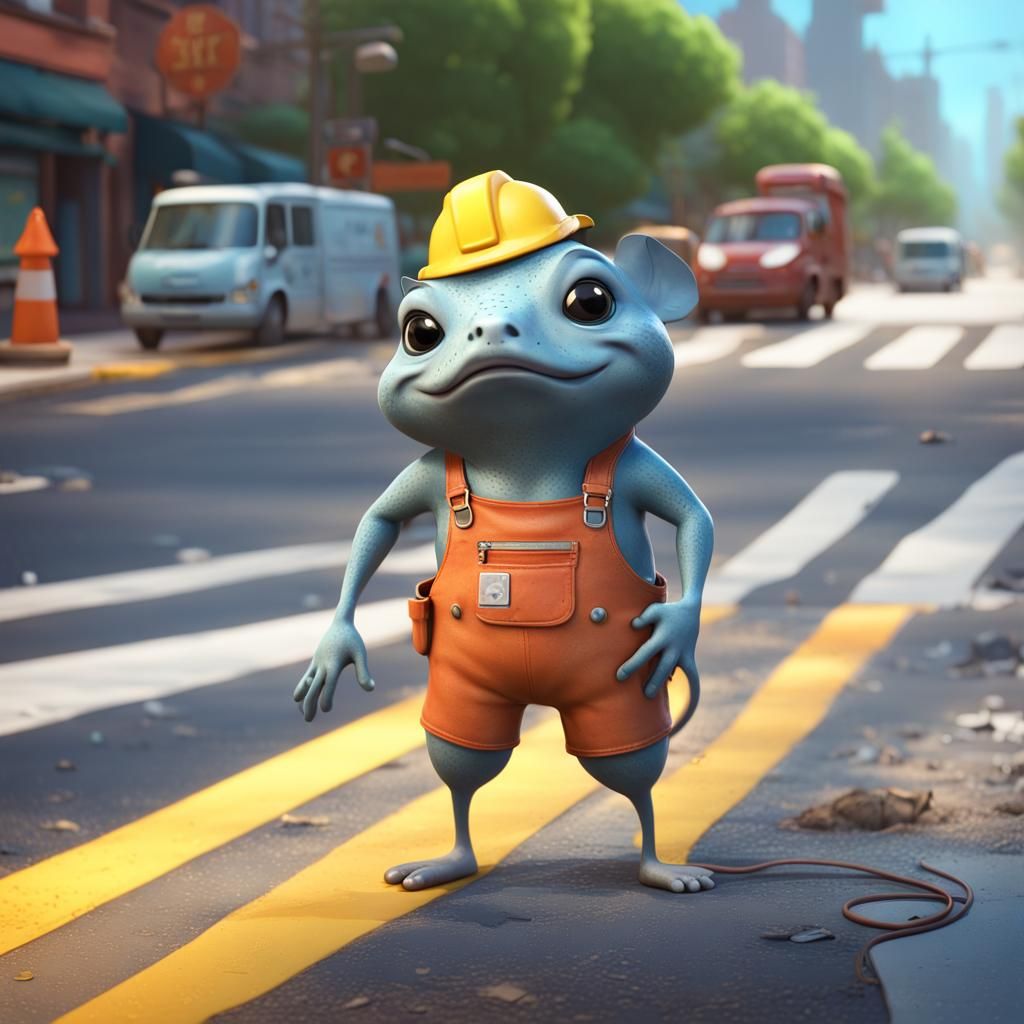 Stingray Construction Worker on City Sidewalk as 3D Art