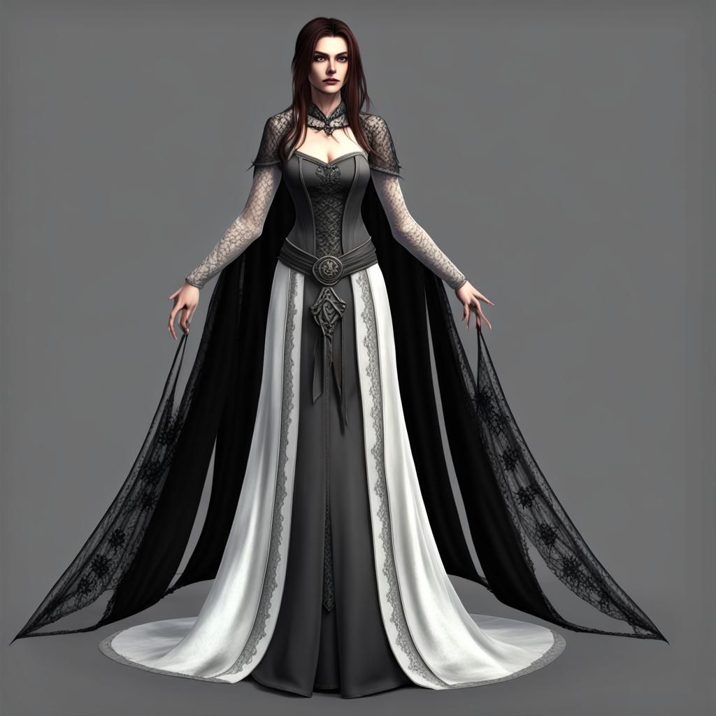 Animated Aes Sedai Queen in Grey Lace Dress