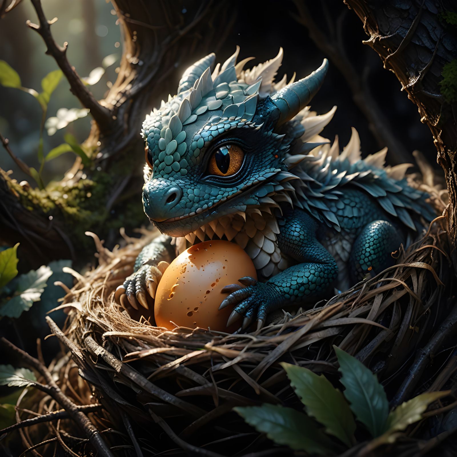 Adorable Baby Dragon Peeking From Egg, Cinematic Film Still