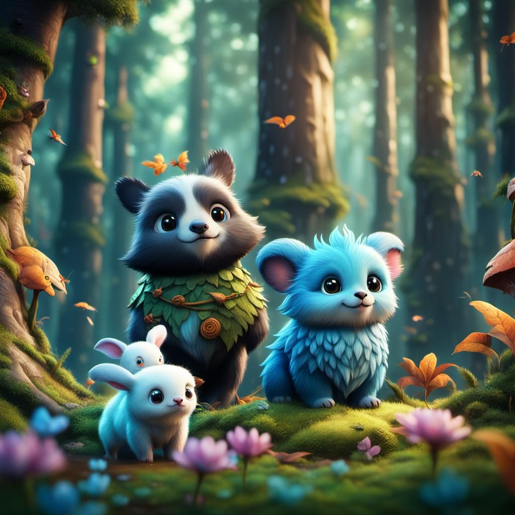 Fantastical Forest Animals in Detailed Matte Painting