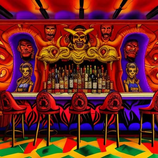 Psychedelic Hell Bar with Demon Waitresses