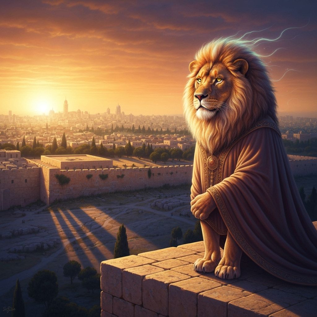 Luminous Lion Over Jerusalem: Surrealist Digital Art