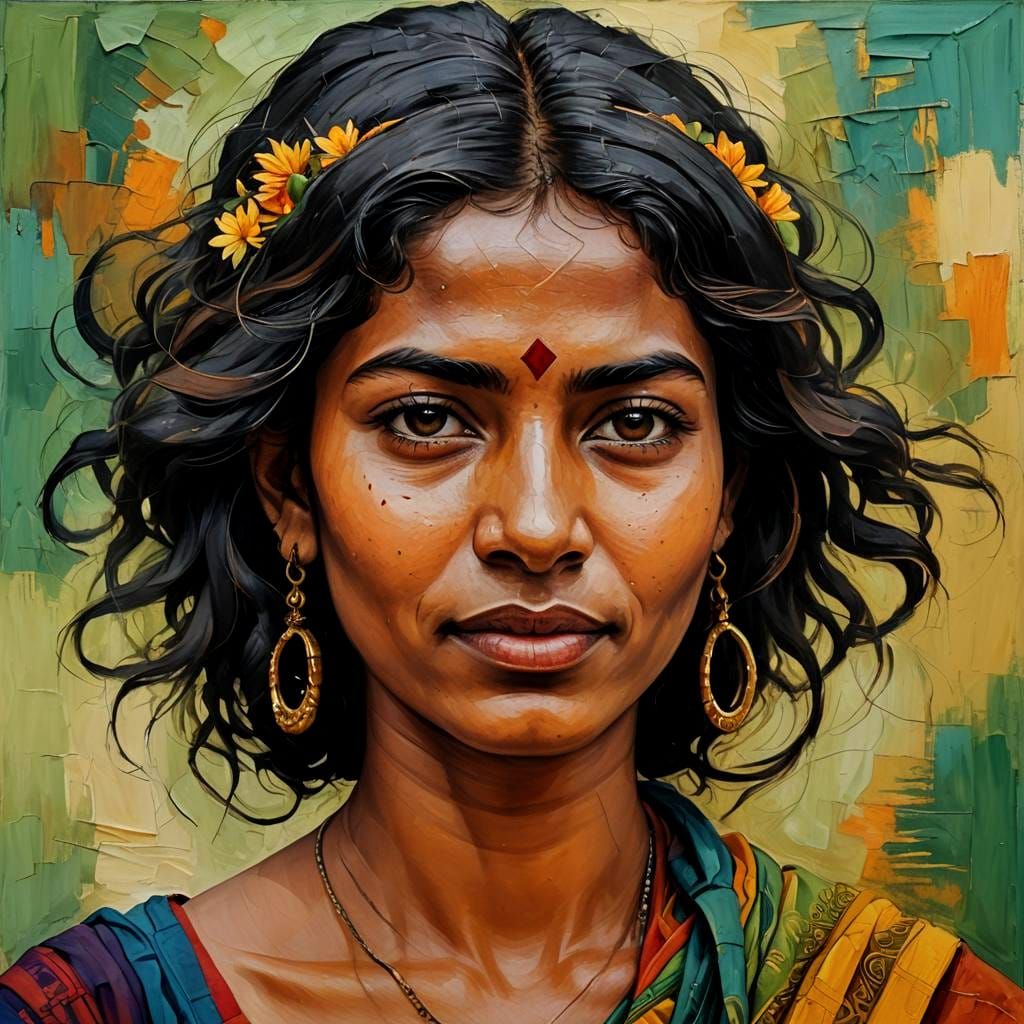 Aesthetic Tulu Goddess Transcends Time in Ethereal Oil Portr...