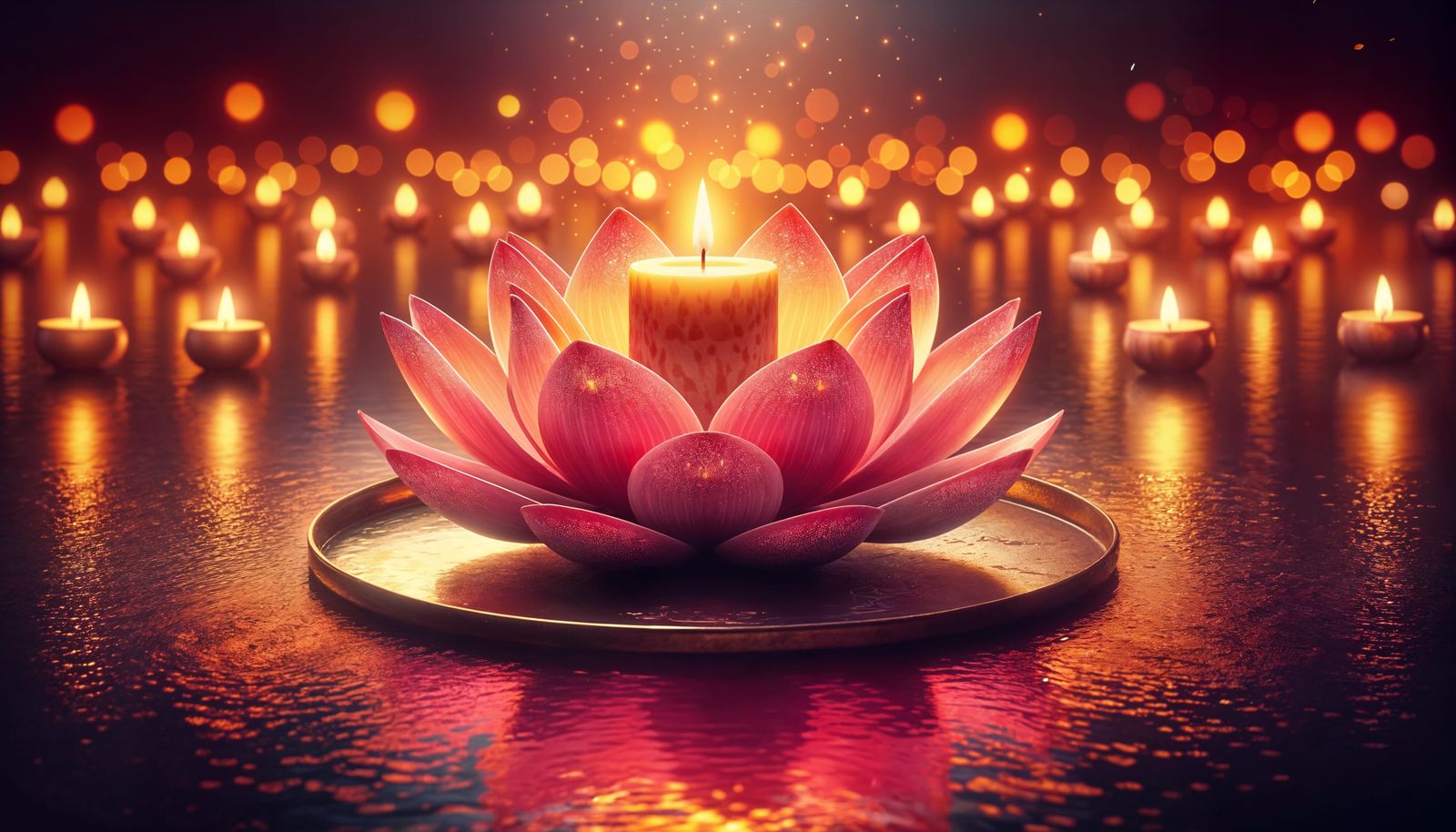 Glowing Lotus Candle on Water, Digital Art