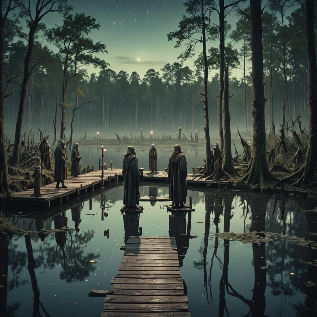 Night Gathering of Druids in a Swamp