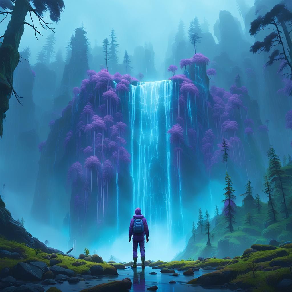 Windy Rain Figure in Forest: Digital Matte Painting