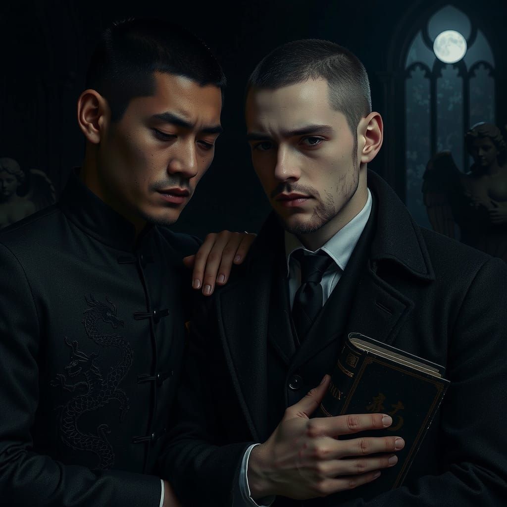 Vampire Camaraderie in Gothic Library: Bidermeier Photo