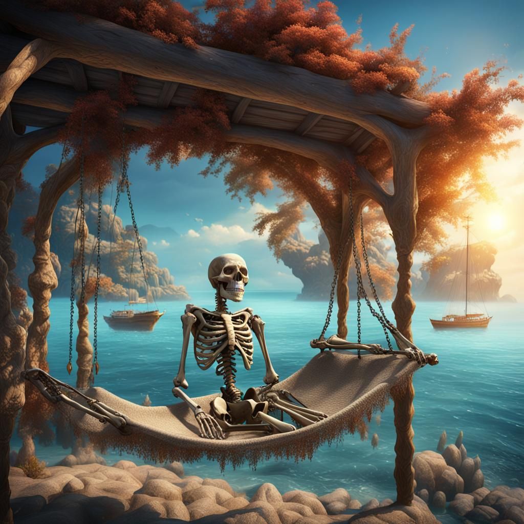 Skeleton Sunbathing in Beach Hammock
