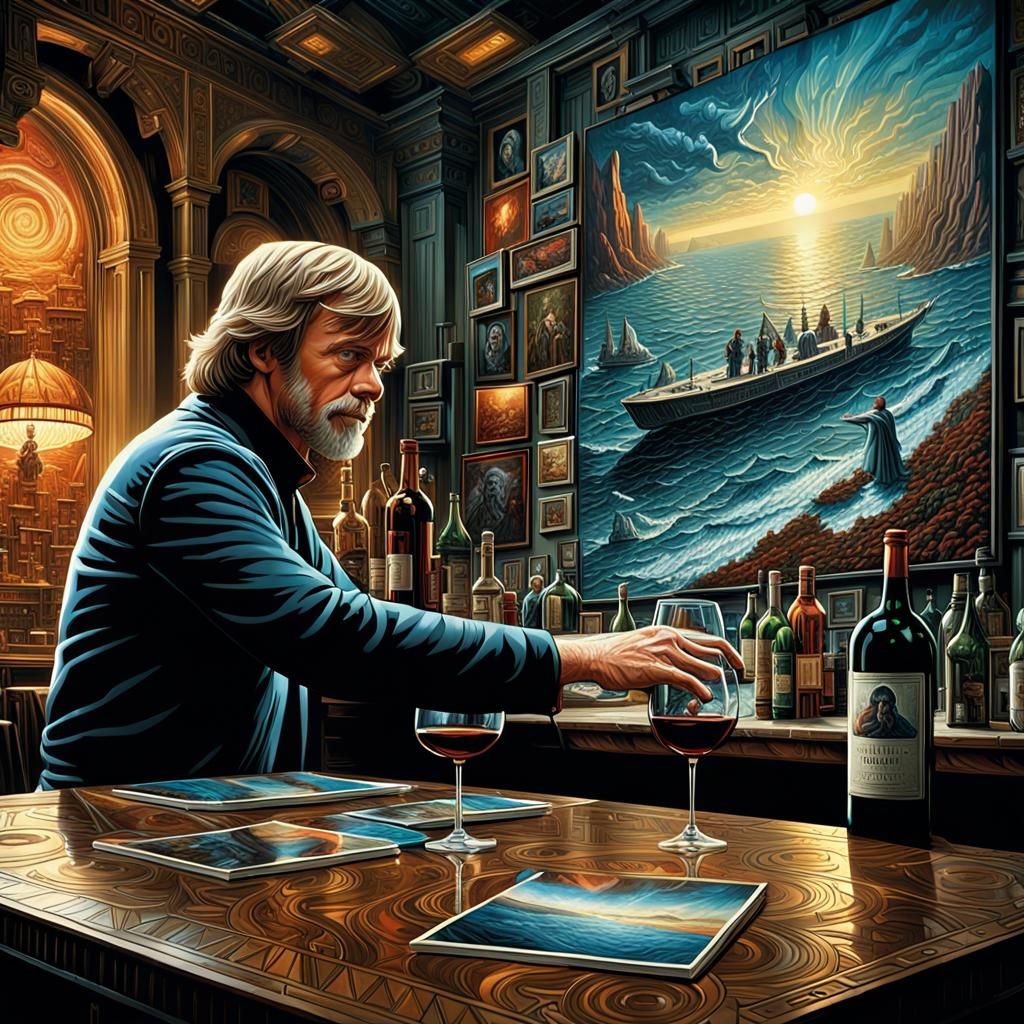 Luke Skywalker Portrait with Wine, Comic Book Style