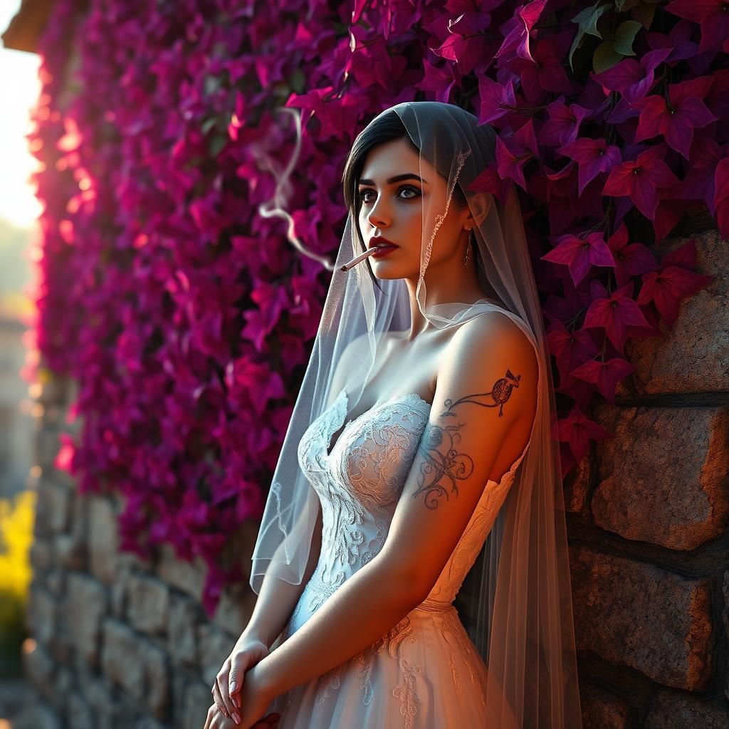 Bride Smoking in Pink Ivy: 3D Game Cinematic Art