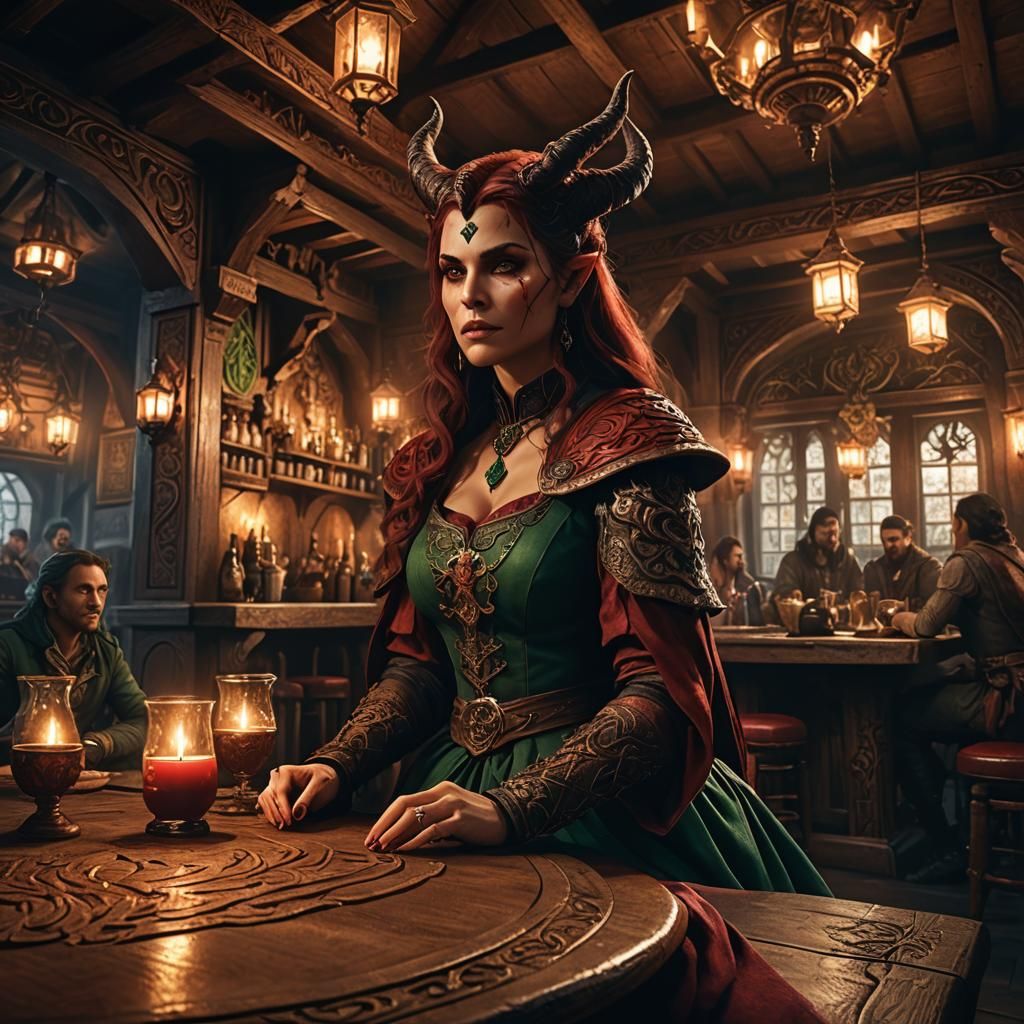 Demon in Noble Clothing in Tavern, Fantasy Art