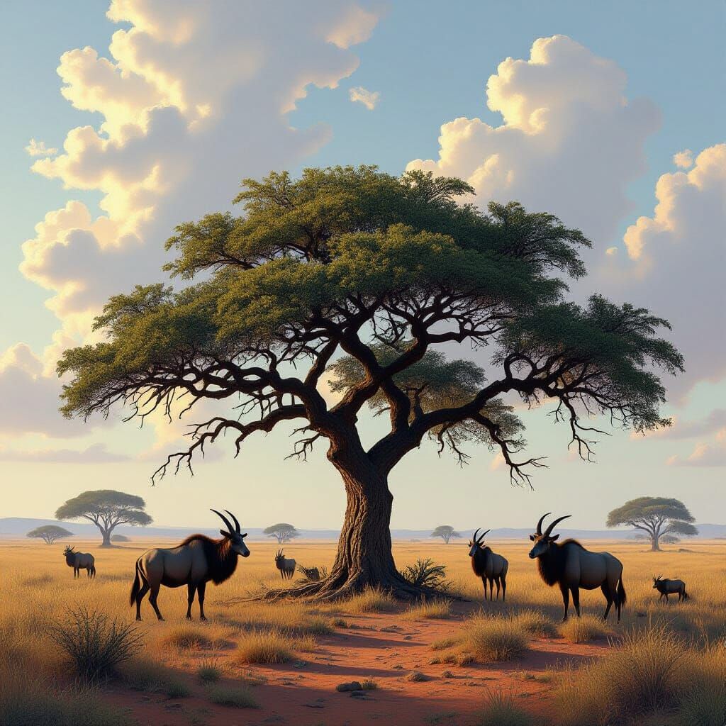 Ethereal African Tree in Mystical Landscape