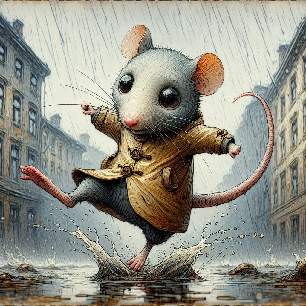 Rat in Raincoat: Children's Illustration in Oil Style