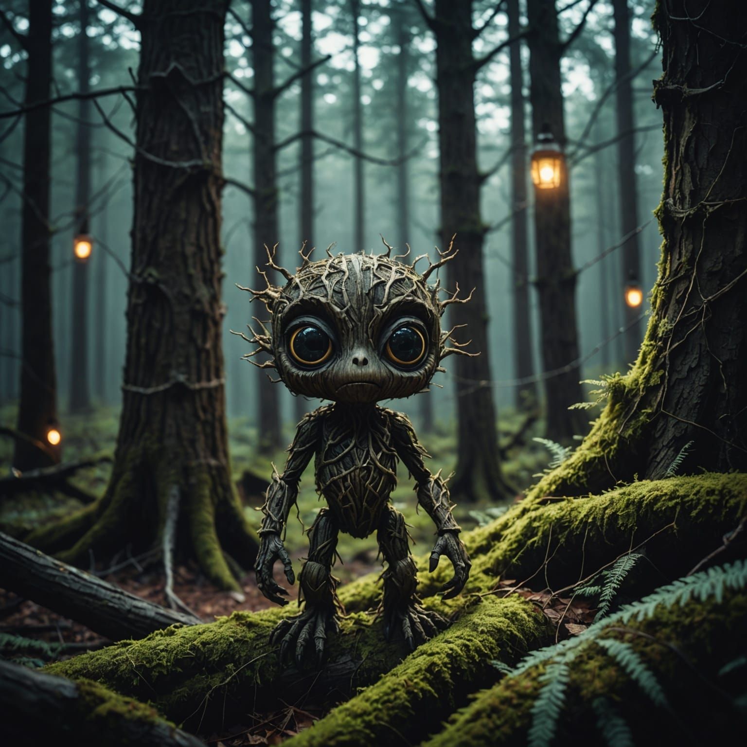 Cute Treant in Spooky Forest: Cinematic Film Still