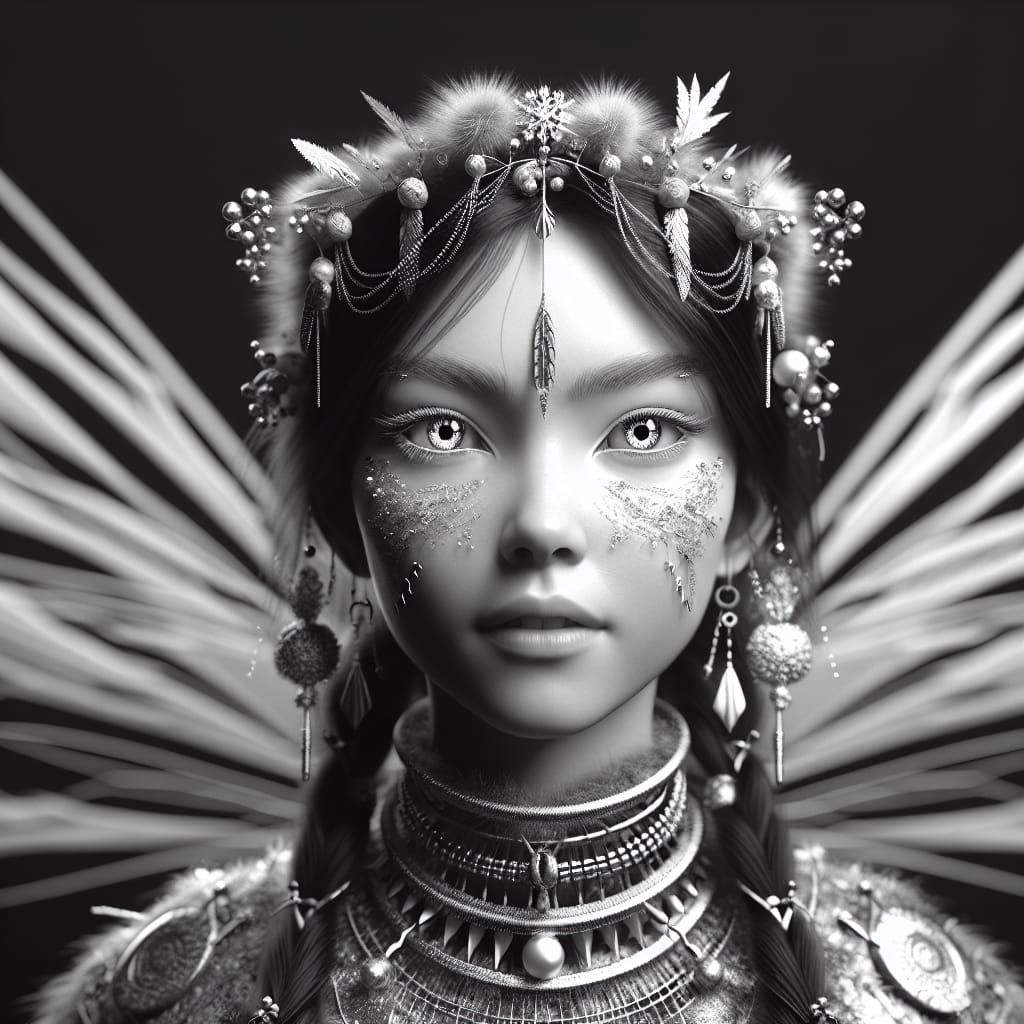 Inuit Fairy Portrait in Hyperrealistic Black and White