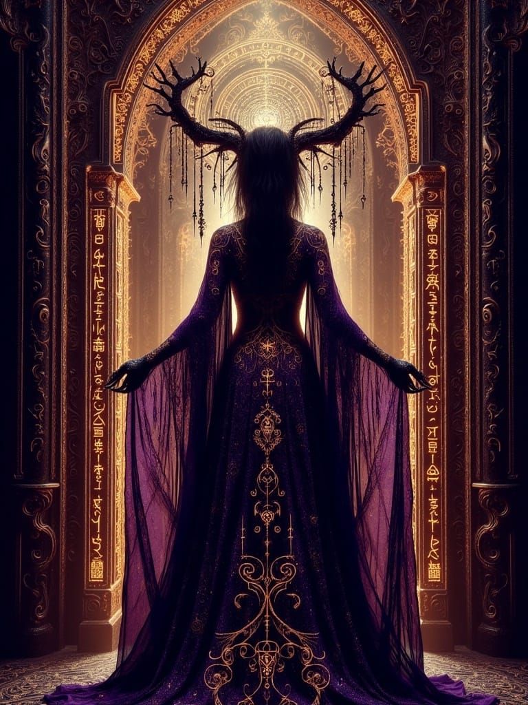 Ethereal Mystic Amidst Glowing, Ancient Runes