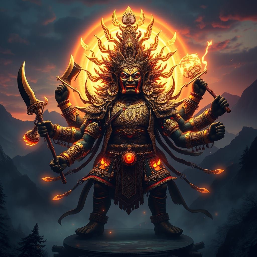 Chaturmukha Mahakala in High-Fantasy Concept Art