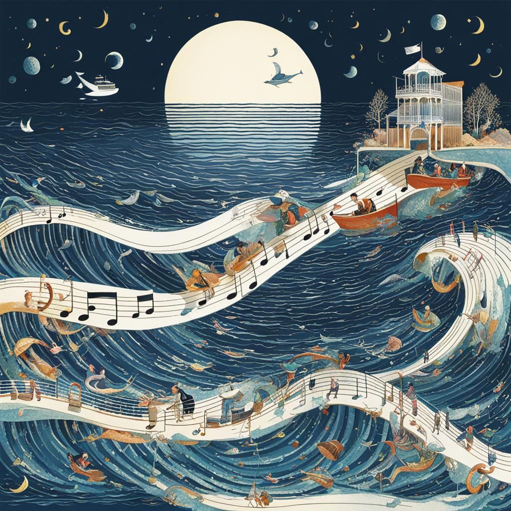 Surreal Sea Orchestra Playing Musical Waves