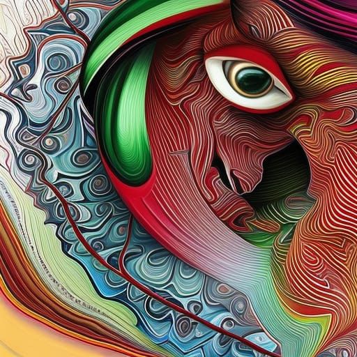 Greek Sphinx on Beach in Bosch Oil Painting Style