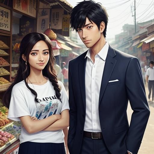 Romantic Anime Scene: Young Love in India