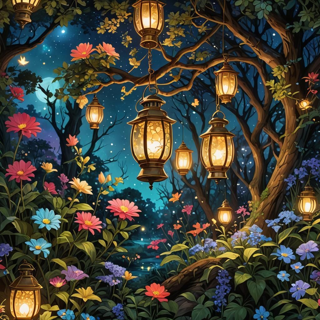 Bioluminescent Garden at Night: Fantasy Concept Art